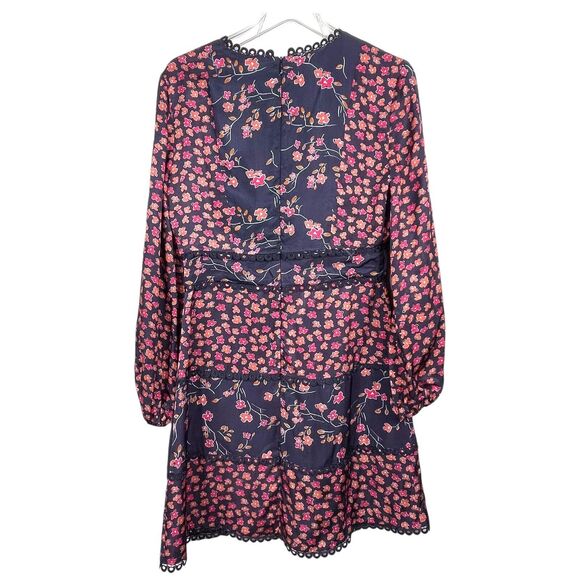 French Connection Daisy Crush Dress Size 6 NWT Navy Pink Floral Boho Mini Tiered - Picture 3 of 13